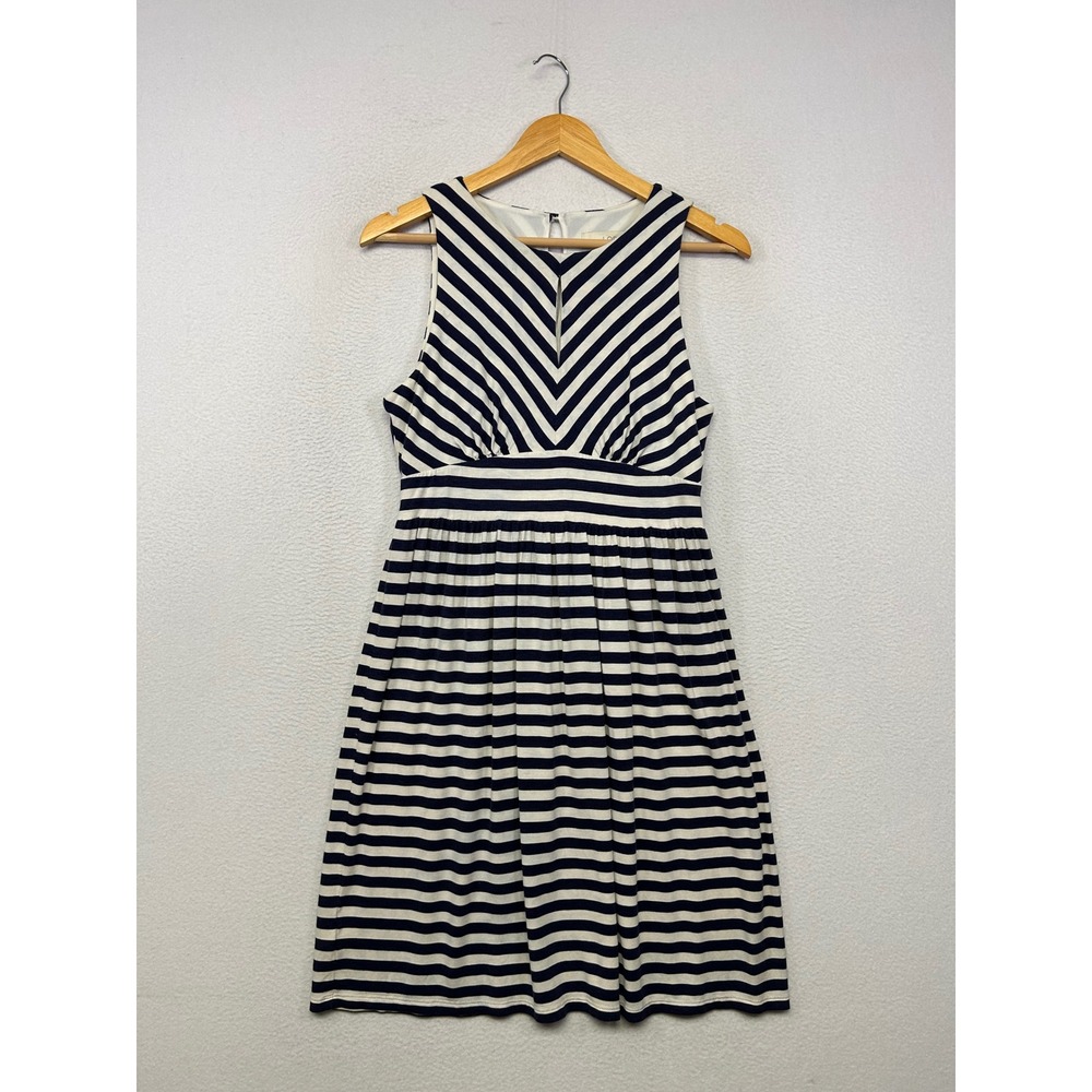 Nautical Preppy Ann Taylor LOFT Womens Small Navy White Striped Sleeveless Dress